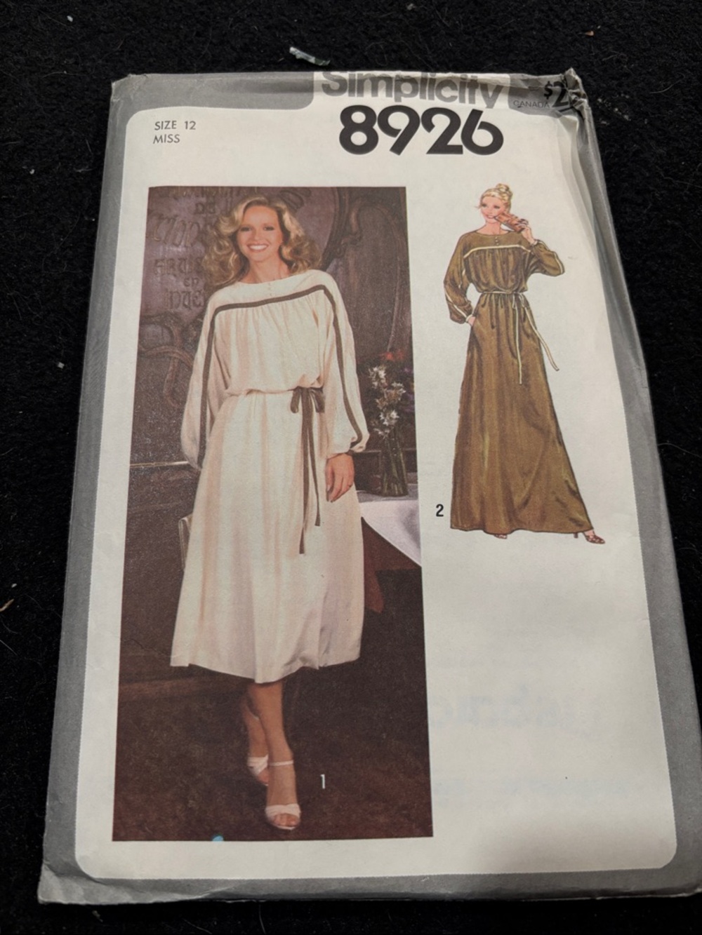 Simplicity Women's Long Sleeve Dress Pattern in Cream with Brown Trim
